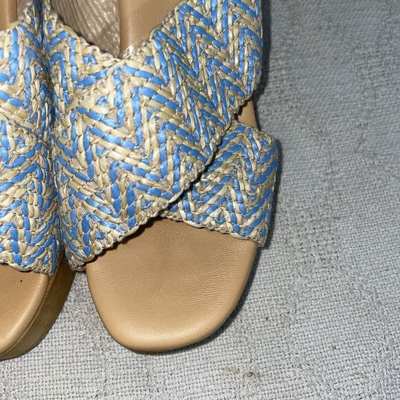 Avellini Women’s Heeled Slides Size 40 U.S. 9 M Blue Beige Fabric Outdoors Beach - Picture 9 of 12